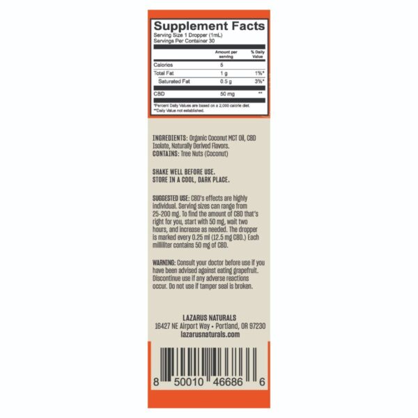 Lazarus Naturals CBD Isolate Tincture Blood Orange Label