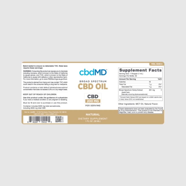 cbdMD Broad Spectrum CBD Oil 6000mg Label