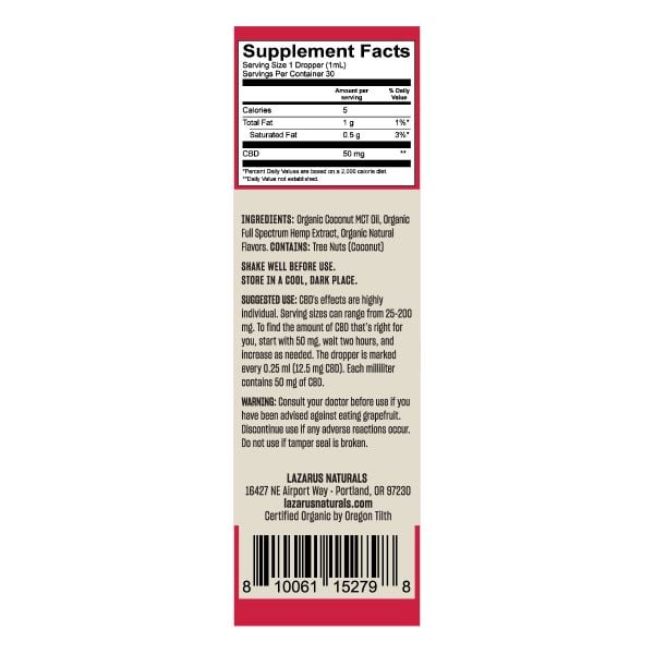 Lazarus Naturals High Potency Full Spectrum CBD Tincture Strawberry Lemonade30ml Label