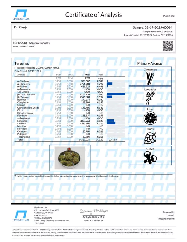 Apples & Bananas Terpenes Certificate of Analysis