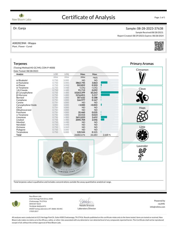 Dr.Ganja Wappa Terpenes Certificate of Analysis