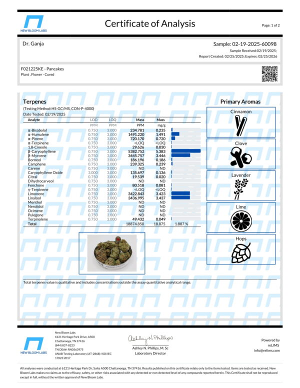 Pancakes Terpenes Certificate of Analysis