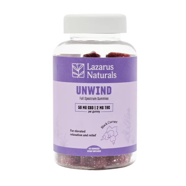 Lazarus Naturals Full Spectrum CBD & THC Unwind Gummies Black Currant 2080mg 40ct